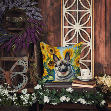 Load image into Gallery viewer, Norwegian Elkhound in Sunflowers Throw Pillow - 14x14 Decorative Pillow – Art for Your Home &amp; Patio