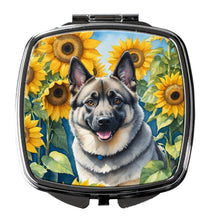 Load image into Gallery viewer, Norwegian Elkhound in Sunflowers Compact Mirror – Stylish Purse Mirror with Artistic Covers