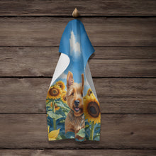 Load image into Gallery viewer, Norwich Terrier in Sunflowers Kitchen Towel