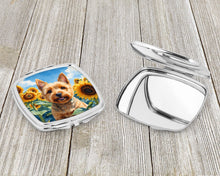 Load image into Gallery viewer, Norwich Terrier in Sunflowers Compact Mirror – Stylish Purse Mirror with Artistic Covers