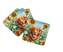 Load image into Gallery viewer, Nova Scotia Duck Toller in Sunflowers Coasters - Set of 4 Lightweight Foam, Absorbent Drink Coasters