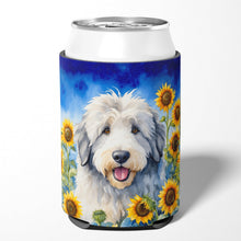 Load image into Gallery viewer, Old English Sheepdog in Sunflowers Can or Bottle Hugger