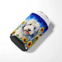 Load image into Gallery viewer, Old English Sheepdog in Sunflowers Can or Bottle Hugger