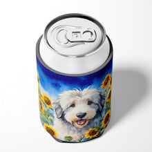 Load image into Gallery viewer, Old English Sheepdog in Sunflowers Can or Bottle Hugger
