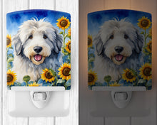 Load image into Gallery viewer, Old English Sheepdog in Sunflowers Ceramic Night Light