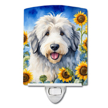 Load image into Gallery viewer, Old English Sheepdog in Sunflowers Ceramic Night Light