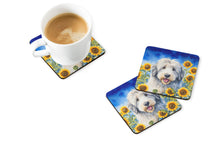 Load image into Gallery viewer, Old English Sheepdog in Sunflowers Coasters - Set of 4 Lightweight Foam, Absorbent Drink Coasters