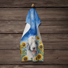 Load image into Gallery viewer, Old English Sheepdog in Sunflowers Kitchen Towel