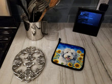 Load image into Gallery viewer, Old English Sheepdog in Sunflowers Pot Holders - Set of 2 Decorative Kitchen Helpers | Made in the USA