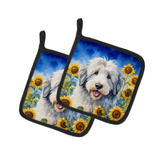 Load image into Gallery viewer, Old English Sheepdog in Sunflowers Pot Holders - Set of 2 Decorative Kitchen Helpers | Made in the USA