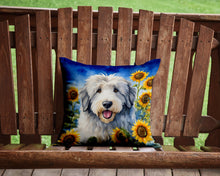 Load image into Gallery viewer, Old English Sheepdog in Sunflowers Throw Pillow - 14x14 Decorative Pillow – Art for Your Home &amp; Patio
