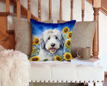 Load image into Gallery viewer, Old English Sheepdog in Sunflowers Throw Pillow - 14x14 Decorative Pillow – Art for Your Home &amp; Patio