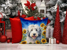 Load image into Gallery viewer, Old English Sheepdog in Sunflowers Throw Pillow - 14x14 Decorative Pillow – Art for Your Home &amp; Patio