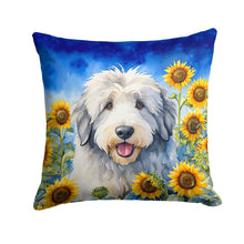 Load image into Gallery viewer, Old English Sheepdog in Sunflowers Throw Pillow - 14x14 Decorative Pillow – Art for Your Home &amp; Patio