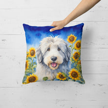 Load image into Gallery viewer, Old English Sheepdog in Sunflowers Throw Pillow