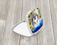 Load image into Gallery viewer, Old English Sheepdog in Sunflowers Compact Mirror – Stylish Purse Mirror with Artistic Covers