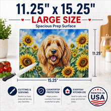 Load image into Gallery viewer, Otterhound in Sunflowers Cutting Board Tempered Glass Kitchen Cutting Surface, Heat Resistant Chopping Board with Non-Slip Feet, Decorative Food Prep &amp; Serving