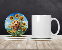 Load image into Gallery viewer, Otterhound in Sunflowers Large Sandstone Coasters Pack of 4