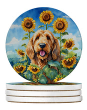 Load image into Gallery viewer, Otterhound in Sunflowers Large Sandstone Coasters Pack of 4