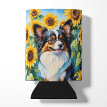 Load image into Gallery viewer, Papillon in Sunflowers Can or Bottle Hugger