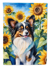 Load image into Gallery viewer, Papillon in Sunflowers House Flag