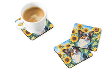 Load image into Gallery viewer, Papillon in Sunflowers Coasters - Set of 4 Lightweight Foam, Absorbent Drink Coasters