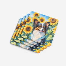 Load image into Gallery viewer, Papillon in Sunflowers Coasters - Set of 4 Lightweight Foam, Absorbent Drink Coasters
