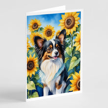 Load image into Gallery viewer, Papillon in Sunflowers Greeting Cards - Blank Note Cards – 8-Pack of Artist-Designed Cards with Envelopes
