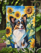 Load image into Gallery viewer, Papillon in Sunflowers Garden Flag – Bright Dog-Themed Yard Decor