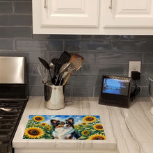 Load image into Gallery viewer, Papillon in Sunflowers Cutting Board Tempered Glass Kitchen Cutting Surface, Heat Resistant Chopping Board with Non-Slip Feet, Decorative Food Prep &amp; Serving