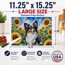 Load image into Gallery viewer, Papillon in Sunflowers Cutting Board Tempered Glass Kitchen Cutting Surface, Heat Resistant Chopping Board with Non-Slip Feet, Decorative Food Prep &amp; Serving