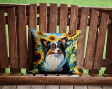 Load image into Gallery viewer, Papillon in Sunflowers Throw Pillow - 14x14 Decorative Pillow – Art for Your Home &amp; Patio