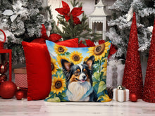 Load image into Gallery viewer, Papillon in Sunflowers Throw Pillow - 14x14 Decorative Pillow – Art for Your Home &amp; Patio