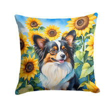Load image into Gallery viewer, Papillon in Sunflowers Throw Pillow - 14x14 Decorative Pillow – Art for Your Home &amp; Patio
