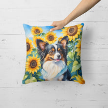 Load image into Gallery viewer, Papillon in Sunflowers Throw Pillow