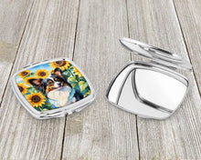 Load image into Gallery viewer, Papillon in Sunflowers Compact Mirror – Stylish Purse Mirror with Artistic Covers