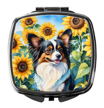 Load image into Gallery viewer, Papillon in Sunflowers Compact Mirror – Stylish Purse Mirror with Artistic Covers