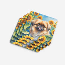 Load image into Gallery viewer, Pekingese in Sunflowers Coasters - Set of 4 Lightweight Foam, Absorbent Drink Coasters