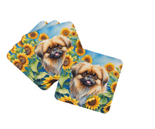 Load image into Gallery viewer, Pekingese in Sunflowers Coasters - Set of 4 Lightweight Foam, Absorbent Drink Coasters