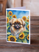Load image into Gallery viewer, Pekingese in Sunflowers Greeting Cards - Blank Note Cards – 8-Pack of Artist-Designed Cards with Envelopes