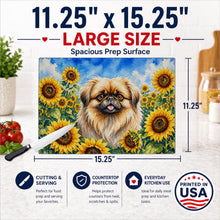 Load image into Gallery viewer, Pekingese in Sunflowers Cutting Board Tempered Glass Kitchen Cutting Surface, Heat Resistant Chopping Board with Non-Slip Feet, Decorative Food Prep &amp; Serving