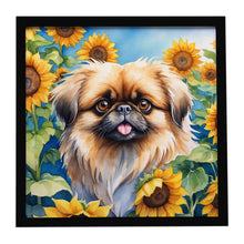Load image into Gallery viewer, Pekingese in Sunflowers Framed Metal Print