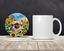 Load image into Gallery viewer, Pekingese in Sunflowers Large Sandstone Coasters Pack of 4