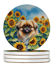 Load image into Gallery viewer, Pekingese in Sunflowers Large Sandstone Coasters Pack of 4