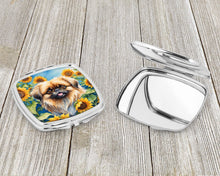Load image into Gallery viewer, Pekingese in Sunflowers Compact Mirror – Stylish Purse Mirror with Artistic Covers