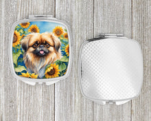 Load image into Gallery viewer, Pekingese in Sunflowers Compact Mirror – Stylish Purse Mirror with Artistic Covers