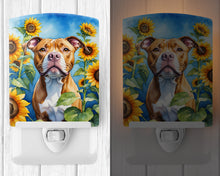 Load image into Gallery viewer, Pit Bull Terrier in Sunflowers Ceramic Night Light