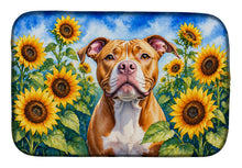 Load image into Gallery viewer, Pit Bull Terrier in Sunflowers Dish Drying Mat Absorbent Dish Drying Mat Pad for Kitchen Counter Dish Drainer Mat for Countertop, 14 x 21", Multicolor