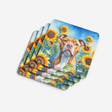 Load image into Gallery viewer, Pit Bull Terrier in Sunflowers Coasters - Set of 4 Lightweight Foam, Absorbent Drink Coasters