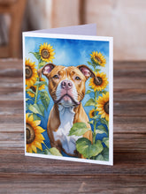 Load image into Gallery viewer, Pit Bull Terrier in Sunflowers Greeting Cards - Blank Note Cards – 8-Pack of Artist-Designed Cards with Envelopes